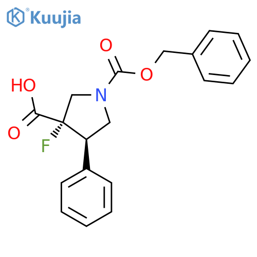 rac-(3R,4S)-1-[(benzyloxy)carbonyl]-3-fluoro-4-phenylpyrrolidine-3-carboxylic acid structure