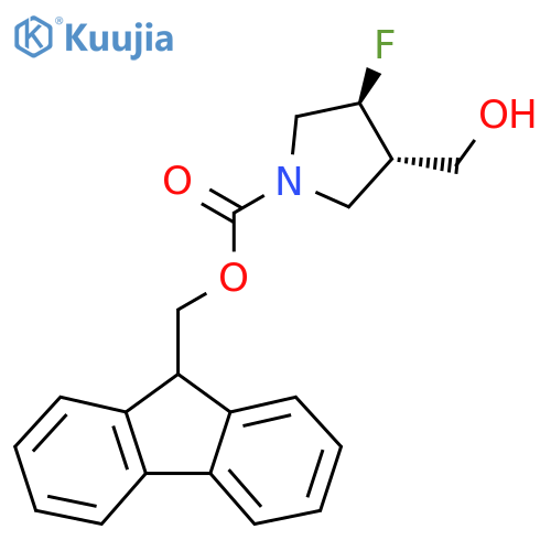 rac-(9H-fluoren-9-yl)methyl (3R,4R)-3-fluoro-4-(hydroxymethyl)pyrrolidine-1-carboxylate structure