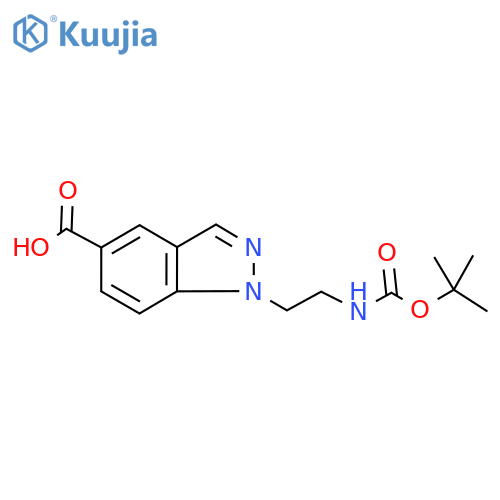 1-(2-{(tert-butoxy)carbonylamino}ethyl)-1H-indazole-5-carboxylic acid structure