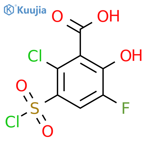 2-Chloro-3-(chlorosulfonyl)-5-fluoro-6-hydroxybenzoic acid structure