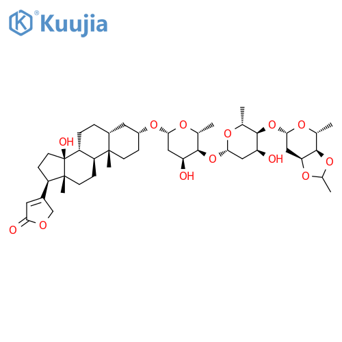5β-Card-20(22)-enolide, 3β-[(O-2,6-dideoxy-3,4-O-ethylidene-β-D-ribo-hexopyranosyl-(1→4)-O-2,6-dideoxy-β-D-ribo-hexopyranosyl-(1→4)-2,6-dideoxy-β-D-ribo-hexopyranosyl)oxy]-14-hydroxy- (8CI) structure
