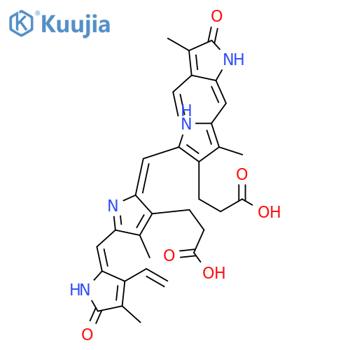 21H-Biline-8,12-dipropanoicacid, 3,17-diethenyl-1,19,22,24-tetrahydro-2,7,13,18-tetramethyl-1,19-dioxo- structure