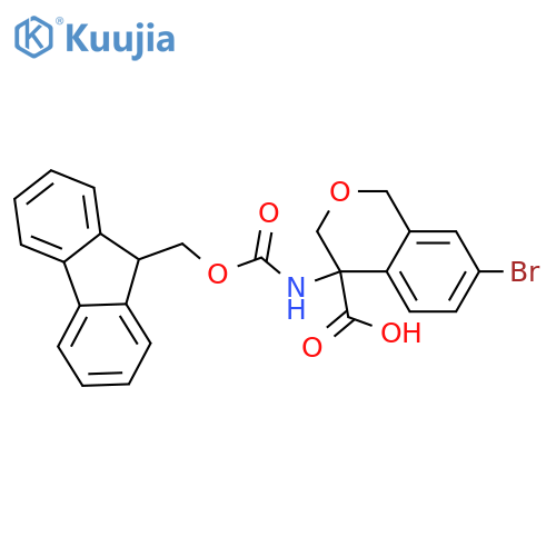 4-((((9H-fluoren-9-yl)methoxy)carbonyl)amino)-7-bromoisochromane-4-carboxylic acid structure