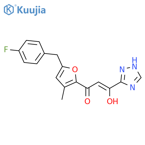 2-Propen-1-one,1-[5-[(4-fluorophenyl)methyl]-3-methyl-2-furanyl]-3-hydroxy-3-(1H-1,2,4-triazol-5-yl)- structure