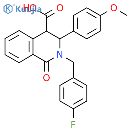 2-(4-fluorophenyl)methyl-3-(4-methoxyphenyl)-1-oxo-1,2,3,4-tetrahydroisoquinoline-4-carboxylic acid structure