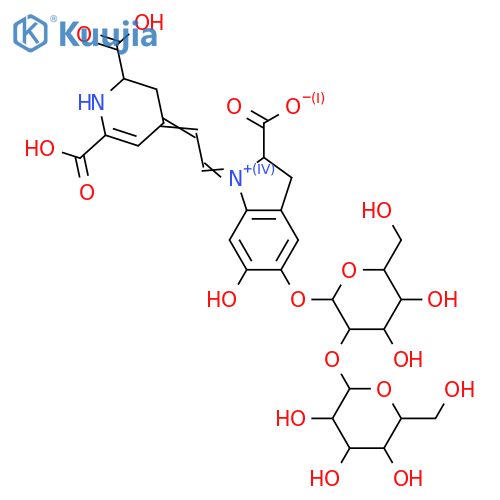 2,6-Pyridinedicarboxylicacid, 4-[2-[(2S)-2-carboxy-5-[(2-O-b-D-glucopyranosyl-b-D-glucopyranosyl)oxy]-2,3-dihydro-6-hydroxy-1H-indol-1-yl]ethenyl]-2,3-dihydro-,(2R)- structure