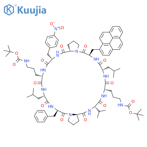 Cyclo[3-(1-pyrenyl)-D-alanyl-L-prolyl-4-nitro-L-phenylalanyl-N5-[(1,1-dimethylethoxy)carbonyl]-L-ornithyl-L-leucyl-D-phenylalanyl-L-prolyl-L-valyl-N5-[(1,1-dimethylethoxy)carbonyl]-L-ornithyl-L-leucyl] structure