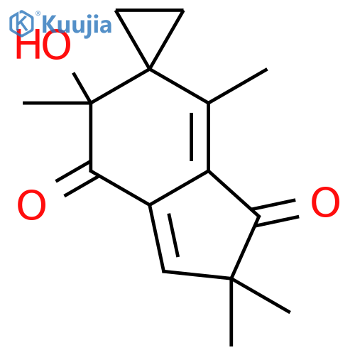 Spiro[cyclopropane-1,5'-[5H]indene]-3',7'(2'H,6'H)-dione,6'-hydroxy-2',2',4',6'-tetramethyl-, (6R)- (9CI) structure