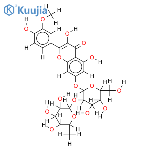 3'-methoxy-3,5,4'-trihydroxyflavone-7-(2-O-alpha-L-rhamnopyranosyl-beta-D-glucopyranoside) structure