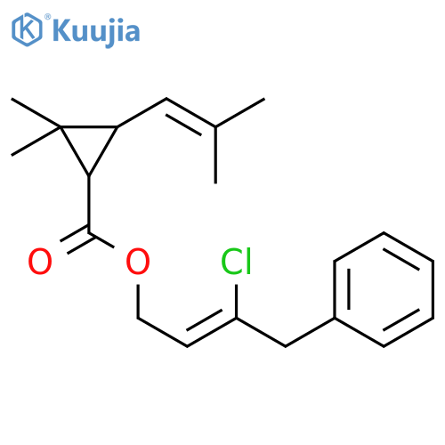 Cyclopropanecarboxylicacid, 2,2-dimethyl-3-(2-methyl-1-propen-1-yl)-, 3-chloro-4-phenyl-2-buten-1-ylester structure