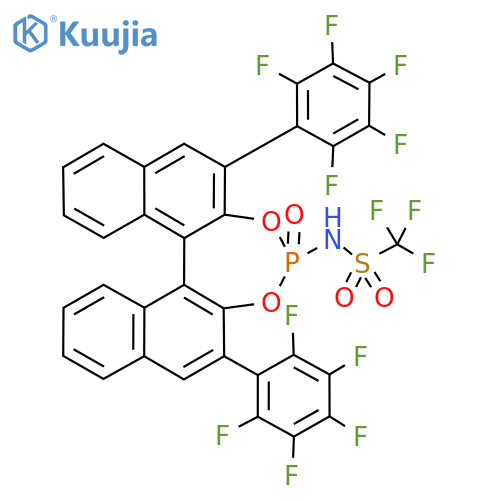 1,1,1-Trifluoro-N-((11bS)-4-oxido-2,6-bis(perfluorophenyl)dinaphtho[2,1-d:1',2'-f][1,3,2]dioxaphosphepin-4-yl)methanesulfonamide structure