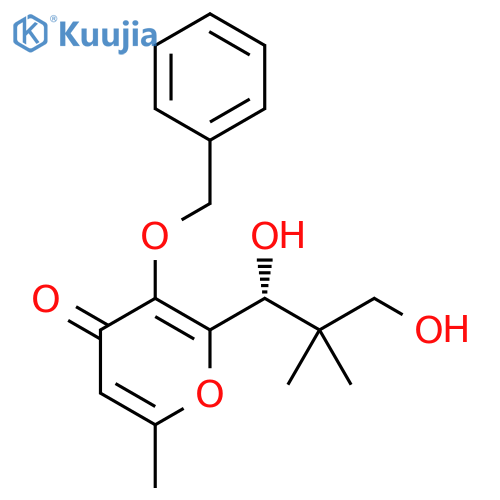 4H-Pyran-4-one, 2-[(1R)-1,3-dihydroxy-2,2-dimethylpropyl]-6-methyl-3-(phenylmethoxy)- structure