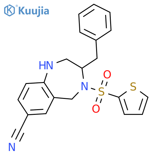 3-Benzyl-4-(thiophen-2-ylsulfonyl)-2,3,4,5-tetrahydro-1H-benzo[e][1,4]diazepine-7-carbonitrile structure