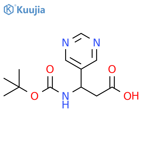 3-{(tert-butoxy)carbonylamino}-3-(pyrimidin-5-yl)propanoic acid structure