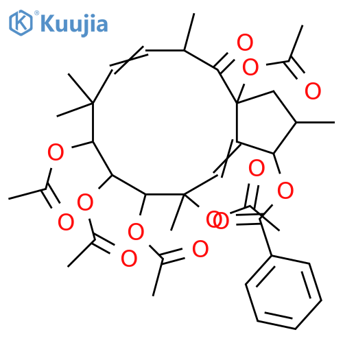 4,11-Jatrophadiene-3,6,7,8,9,14,15-heptol; (2α,3β,4E,6β,7β,8β,9α,11E,13β,14α,15β)-form, 14-Ketone, 3-benzoyl, 6,7,8,9,15-penta-Ac structure