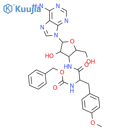 Adenine, 9-[3-[a-(carboxyamino)-p-methoxyhydrocinnamamido]-3-deoxy-b-D-arabinofuranosyl]-, benzylester, L- (8CI) structure