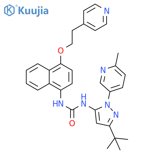 Urea,N-[3-(1,1-dimethylethyl)-1-(6-methyl-3-pyridinyl)-1H-pyrazol-5-yl]-N'-[4-[2-(4-pyridinyl)ethoxy]-1-naphthalenyl]- structure