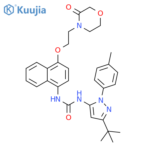 Urea,N-[3-(1,1-dimethylethyl)-1-(4-methylphenyl)-1H-pyrazol-5-yl]-N'-[4-[2-(3-oxo-4-morpholinyl)ethoxy]-1-naphthalenyl]- structure