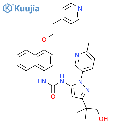 Urea,N-[3-(2-hydroxy-1,1-dimethylethyl)-1-(6-methyl-3-pyridinyl)-1H-pyrazol-5-yl]-N'-[4-[2-(4-pyridinyl)ethoxy]-1-naphthalenyl]- structure