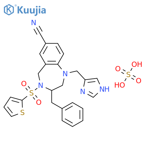 (R)-1-((1H-Imidazol-4-yl)methyl)-3-benzyl-4-(thiophen-2-ylsulfonyl)-2,3,4,5-tetrahydro-1H-benzo[e][1,4]diazepine-7-carbonitrile sulfate structure