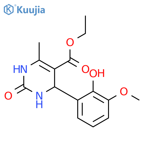 Ethyl 4-(2-hydroxy-3-methoxyphenyl)-6-methyl-2-oxo-1,2,3,4-tetrahydropyrimidine-5-carboxylate (en)5-pyrimidinecarboxylic Acid, 1,2,3,4-tetrahydro-4-(2-hydroxy-3-methoxyphenyl)-6-methyl-2-oxo-, Ethyl Ester (en) structure