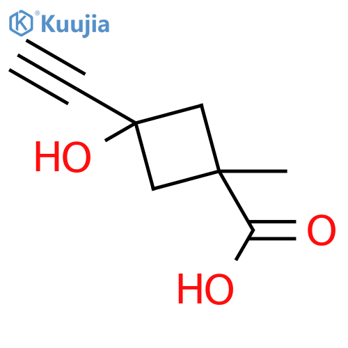cis-3-ethynyl-3-hydroxy-1-methylcyclobutanecarboxylic acid structure