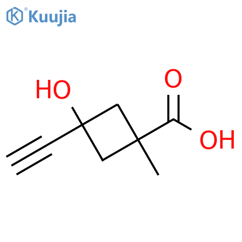 trans-3-ethynyl-3-hydroxy-1-methylcyclobutanecarboxylic acid structure