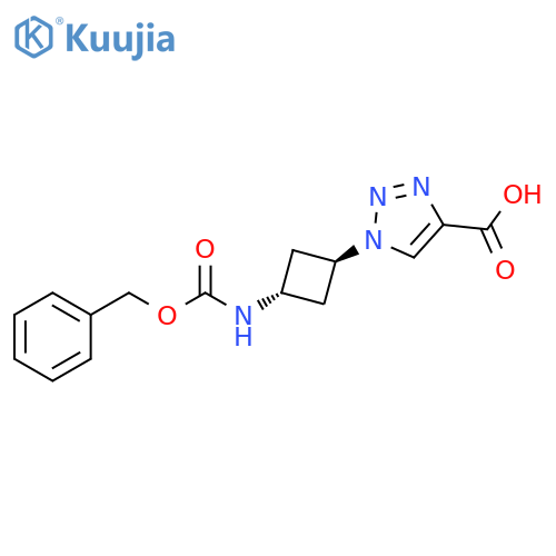 1-[trans-3-[[(Phenylmethoxy)carbonyl]amino]cyclobutyl]-1H-1,2,3-triazole-4-carboxylic acid structure