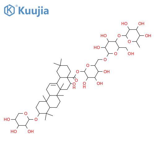 3,16-Dihydroxy-12-oleanen-28-oic acid; (3β,16α)-form, 3-O-α-L-Arabinopyranoside, 28-O-[α-L-rhamnopyranosyl-(1→4)-β-D-glucopyranosyl-(1→6)-β-D-glucopyranosyl] ester structure