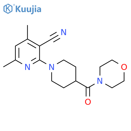 4,6-dimethyl-2-[4-(morpholine-4-carbonyl)piperidin-1-yl]pyridine-3-carbonitrile structure