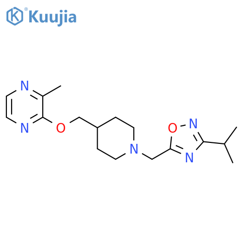2-methyl-3-[(1-{[3-(propan-2-yl)-1,2,4-oxadiazol-5-yl]methyl}piperidin-4-yl)methoxy]pyrazine structure