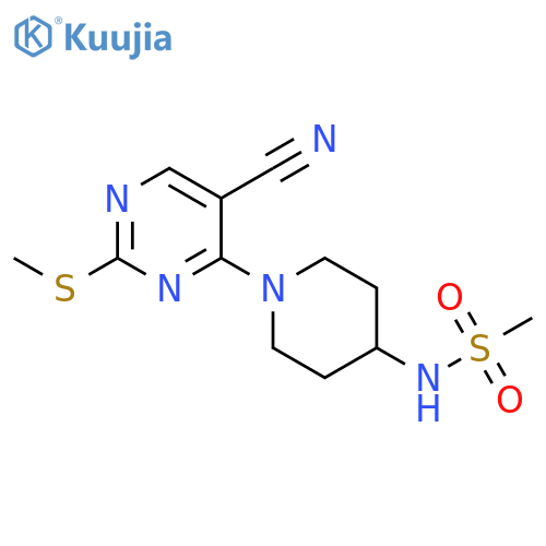 N-{1-[5-cyano-2-(methylsulfanyl)pyrimidin-4-yl]piperidin-4-yl}methanesulfonamide structure