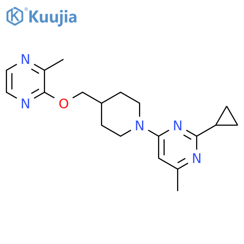 2-cyclopropyl-4-methyl-6-(4-{[(3-methylpyrazin-2-yl)oxy]methyl}piperidin-1-yl)pyrimidine structure