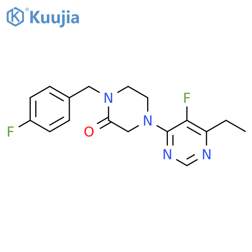4-(6-ethyl-5-fluoropyrimidin-4-yl)-1-[(4-fluorophenyl)methyl]piperazin-2-one structure