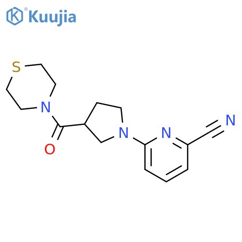 6-[3-(thiomorpholine-4-carbonyl)pyrrolidin-1-yl]pyridine-2-carbonitrile structure