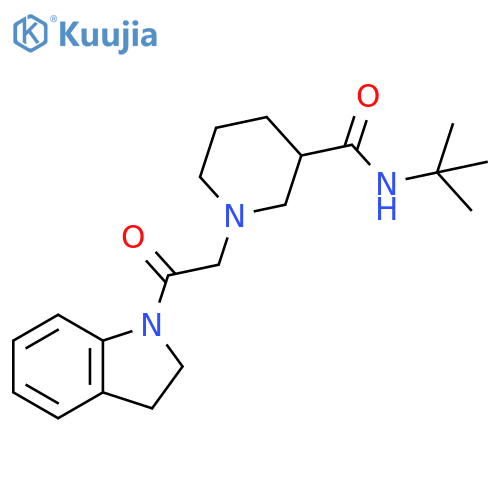 N-tert-butyl-1-[2-(2,3-dihydro-1H-indol-1-yl)-2-oxoethyl]piperidine-3-carboxamide structure