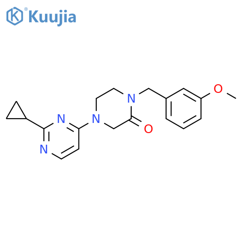4-(2-cyclopropylpyrimidin-4-yl)-1-[(3-methoxyphenyl)methyl]piperazin-2-one structure