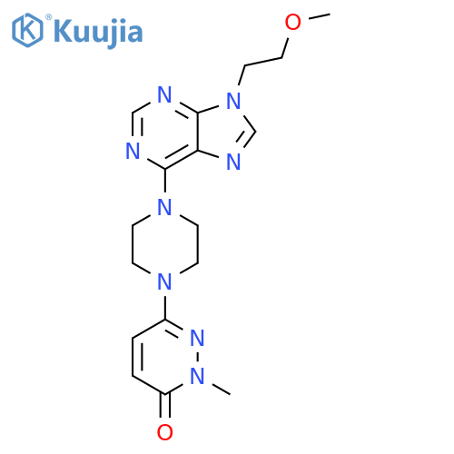 6-{4-[9-(2-methoxyethyl)-9H-purin-6-yl]piperazin-1-yl}-2-methyl-2,3-dihydropyridazin-3-one structure