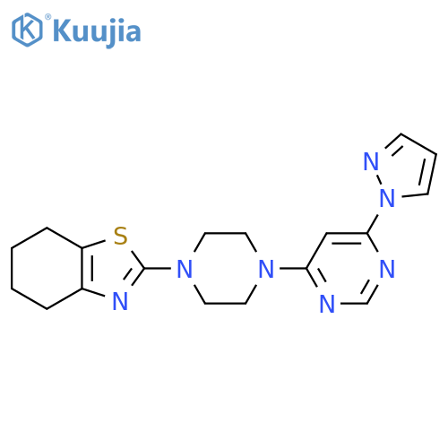 2-{4-[6-(1H-pyrazol-1-yl)pyrimidin-4-yl]piperazin-1-yl}-4,5,6,7-tetrahydro-1,3-benzothiazole structure