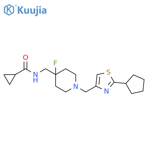 N-({1-[(2-cyclopentyl-1,3-thiazol-4-yl)methyl]-4-fluoropiperidin-4-yl}methyl)cyclopropanecarboxamide structure