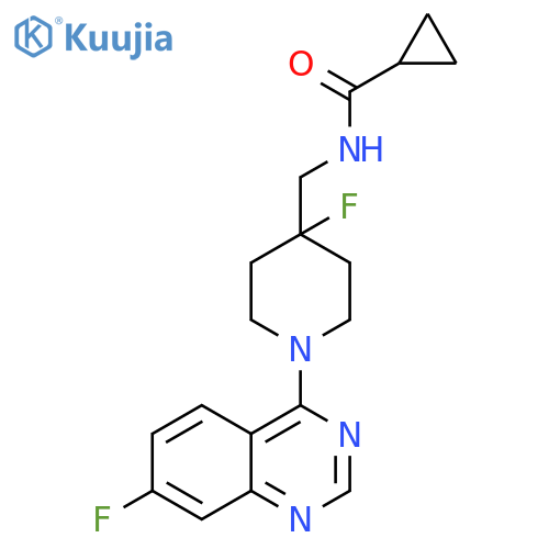 N-{[4-fluoro-1-(7-fluoroquinazolin-4-yl)piperidin-4-yl]methyl}cyclopropanecarboxamide structure