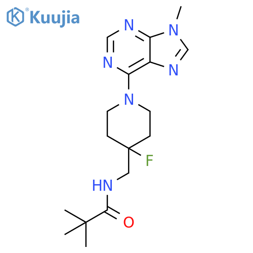 N-{[4-fluoro-1-(9-methyl-9H-purin-6-yl)piperidin-4-yl]methyl}-2,2-dimethylpropanamide structure