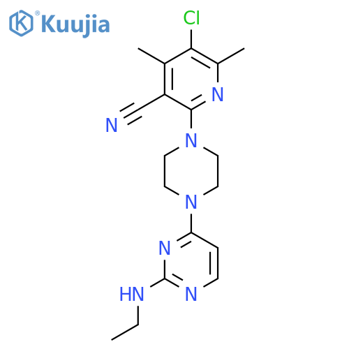 5-Chloro-2-{4-[2-(ethylamino)pyrimidin-4-yl]piperazin-1-yl}-4,6-dimethylpyridine-3-carbonitrile structure