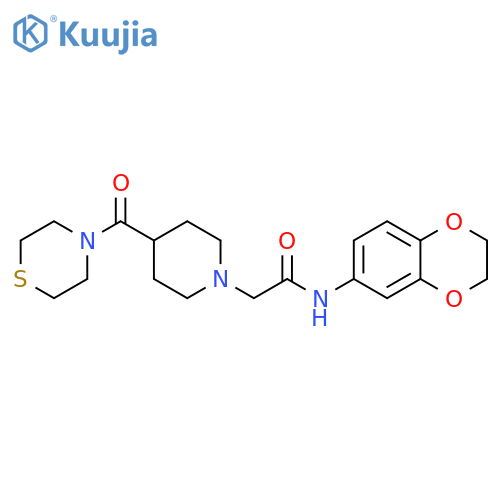 N-(2,3-dihydro-1,4-benzodioxin-6-yl)-2-4-(thiomorpholine-4-carbonyl)piperidin-1-ylacetamide structure