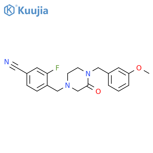 3-fluoro-4-({4-[(3-methoxyphenyl)methyl]-3-oxopiperazin-1-yl}methyl)benzonitrile structure