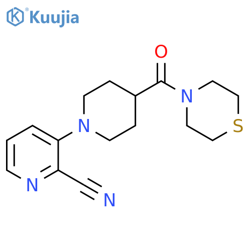 3-[4-(thiomorpholine-4-carbonyl)piperidin-1-yl]pyridine-2-carbonitrile structure