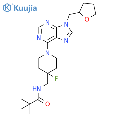 N-[(4-fluoro-1-{9-[(oxolan-2-yl)methyl]-9H-purin-6-yl}piperidin-4-yl)methyl]-2,2-dimethylpropanamide structure
