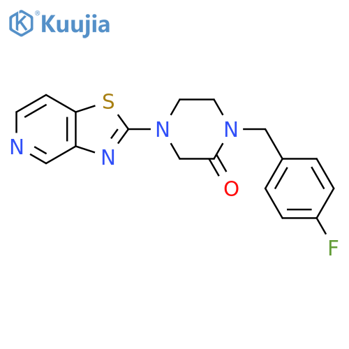 1-[(4-fluorophenyl)methyl]-4-{[1,3]thiazolo[4,5-c]pyridin-2-yl}piperazin-2-one structure