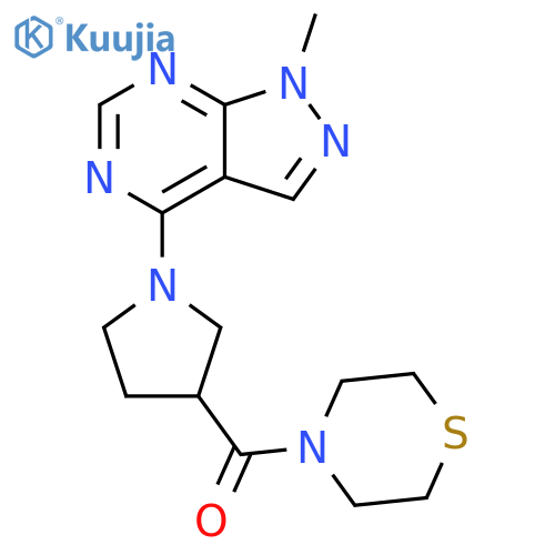 4-(1-{1-methyl-1H-pyrazolo3,4-dpyrimidin-4-yl}pyrrolidine-3-carbonyl)thiomorpholine structure