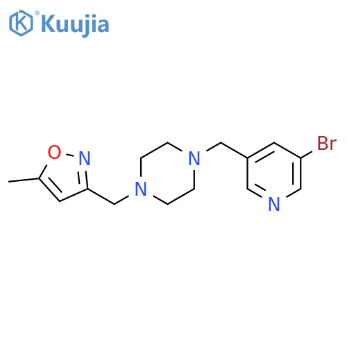 1-[(5-bromopyridin-3-yl)methyl]-4-[(5-methyl-1,2-oxazol-3-yl)methyl]piperazine structure